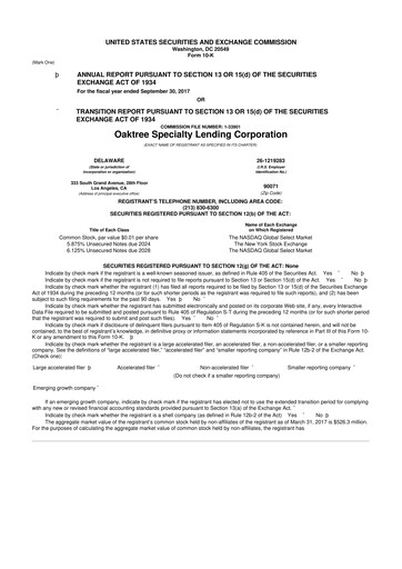 Miniature Oaktree Specialty Lending Corporation 10-K Rapport annuel 