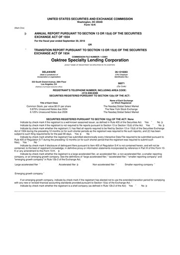 Miniature Oaktree Specialty Lending Corporation 10-K Rapport annuel 