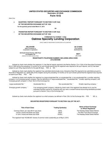 Thumbnail Oaktree Specialty Lending Corporation 10-Q Quarterly Report FY 