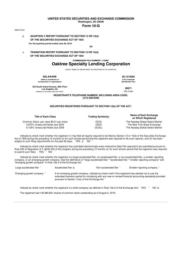Thumbnail Oaktree Specialty Lending Corporation 10-Q Quarterly Report FY 