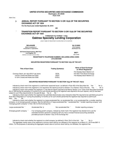 Miniature Oaktree Specialty Lending Corporation 10-K Rapport annuel 