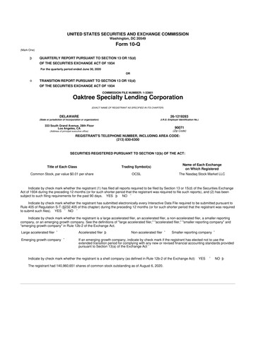 Thumbnail Oaktree Specialty Lending Corporation 10-Q Quarterly Report FY 