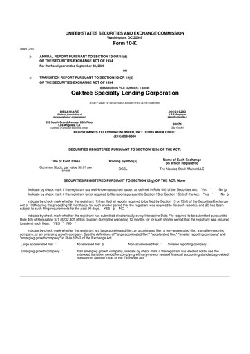 Miniature Oaktree Specialty Lending Corporation 10-K Rapport annuel 