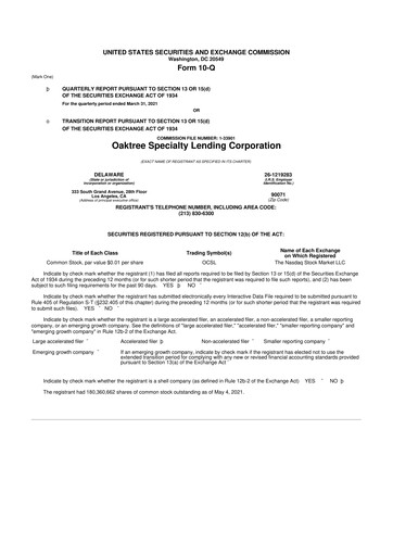 Thumbnail Oaktree Specialty Lending Corporation 10-Q Quarterly Report FY 