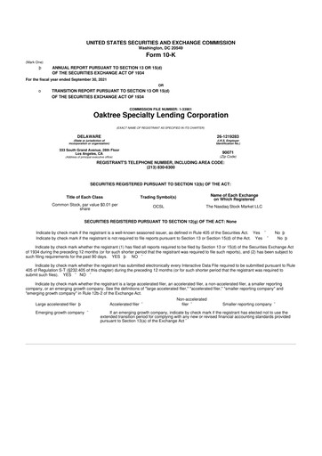Miniature Oaktree Specialty Lending Corporation 10-K Rapport annuel 