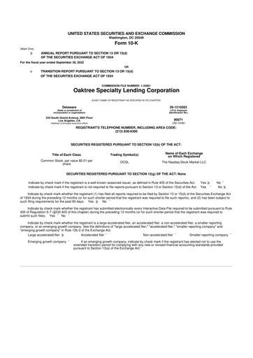 Miniature Oaktree Specialty Lending Corporation 10-K Rapport annuel 2022