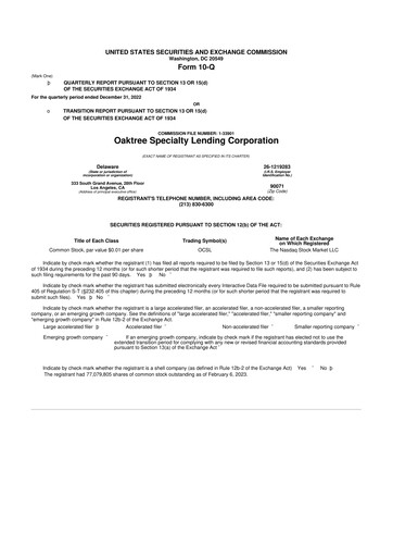 Thumbnail Oaktree Specialty Lending Corporation 10-Q Quarterly Report FY 