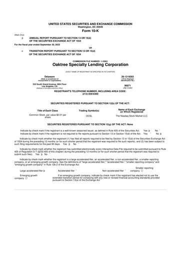 Miniature Oaktree Specialty Lending Corporation 10-K Rapport annuel 2023