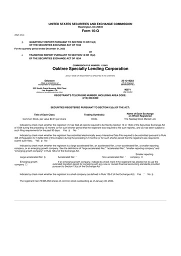 Thumbnail Oaktree Specialty Lending Corporation 10-Q Quarterly Report FY2024 