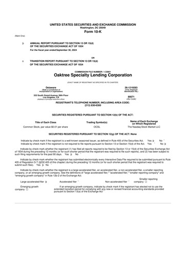 Miniature Oaktree Specialty Lending Corporation 10-K Rapport annuel 2024