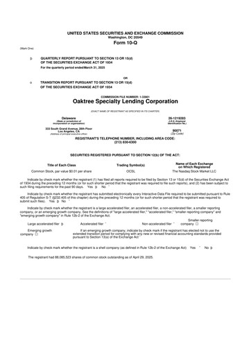 Thumbnail Oaktree Specialty Lending Corporation 10-Q Quarterly Report FY2025 