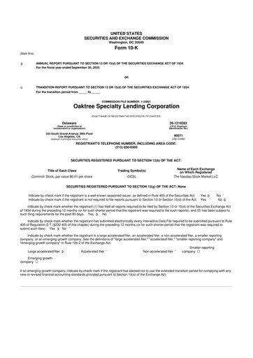Miniature Oaktree Specialty Lending Corporation 10-K Rapport annuel 2025