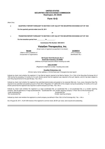 Thumbnail VistaGen Therapeutics
 10-Q Quarterly Report FY2011 