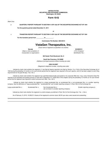 Thumbnail VistaGen Therapeutics
 10-Q Quarterly Report FY2012 