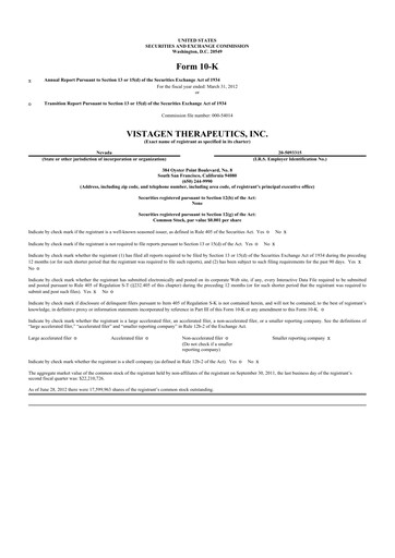 Thumbnail VistaGen Therapeutics
 10-K Annual Report 2012