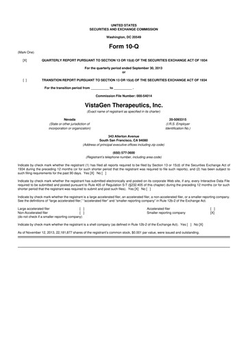 Thumbnail VistaGen Therapeutics
 10-Q Quarterly Report FY2014 