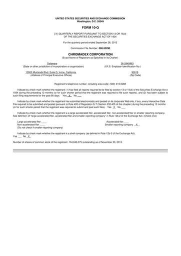 Thumbnail Niagen Bioscience 10-Q Quarterly Report FY2013 