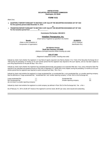 Thumbnail VistaGen Therapeutics
 10-Q Quarterly Report FY2014 