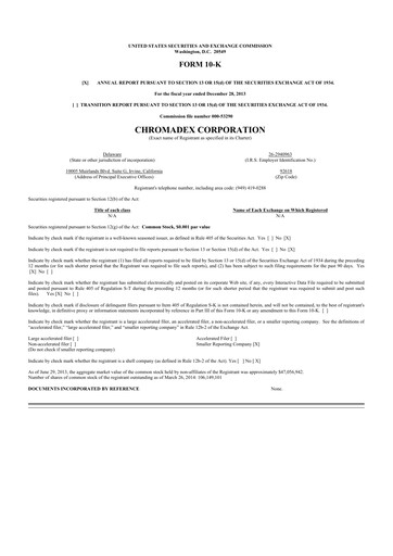 Thumbnail Niagen Bioscience 10-K Annual Report 2013