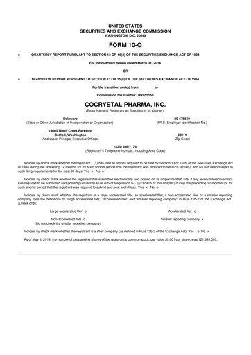 Thumbnail Cocrystal Pharma
 10-Q Quarterly Report FY2014 