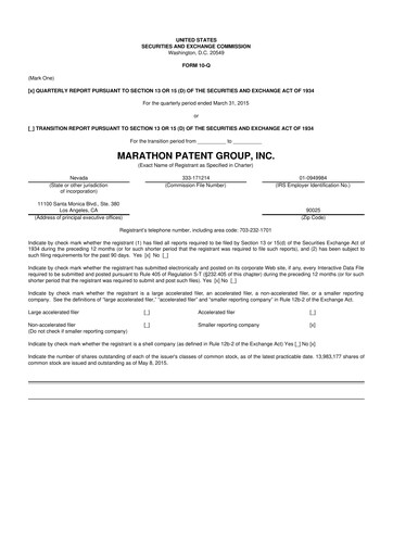 Thumbnail MARA Holdings
 10-Q Quarterly Report FY2015 