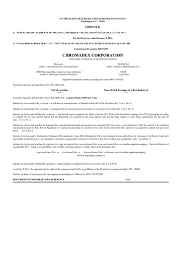 Thumbnail Niagen Bioscience 10-K Annual Report 2015