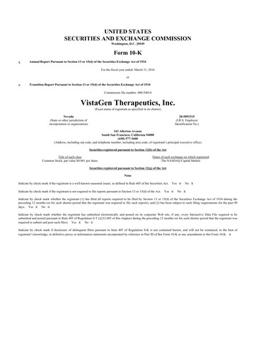 Thumbnail VistaGen Therapeutics
 10-K Annual Report 2016