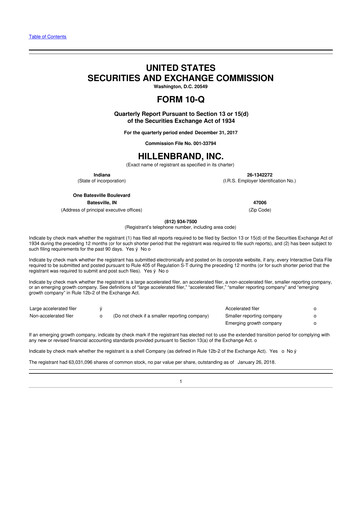 Thumbnail Hillenbrand 10-Q Quarterly Report FY2018 