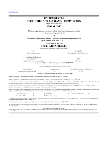 Thumbnail Hillenbrand 10-K Annual Report 2019