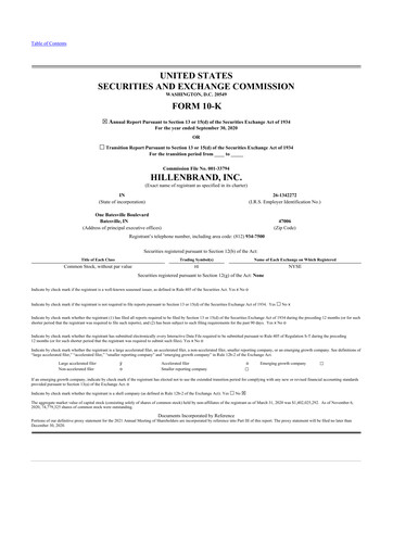 Thumbnail Hillenbrand 10-K Annual Report 2020