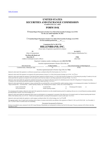 Thumbnail Hillenbrand 10-K Annual Report 2021