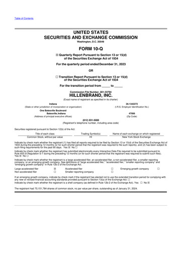 Thumbnail Hillenbrand 10-Q Quarterly Report FY2024 