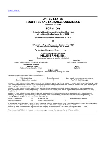 Thumbnail Hillenbrand 10-Q Quarterly Report FY2024 