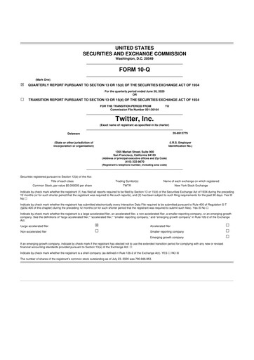 Thumbnail Twitter 10-Q Quarterly Report FY2020 