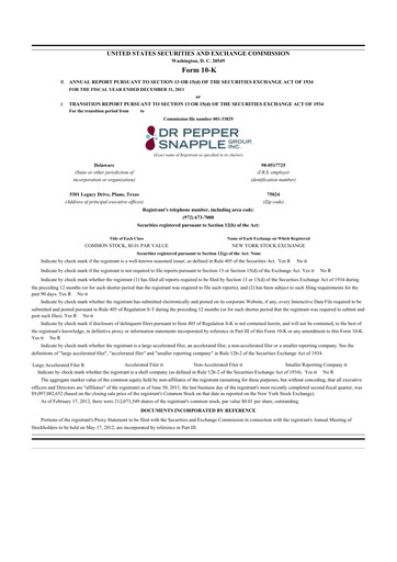 Thumbnail Keurig Dr Pepper 10-K Annual Report 2011