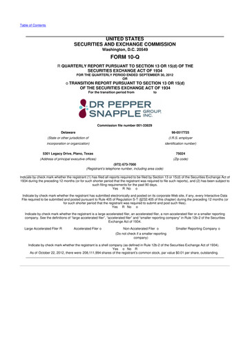 Thumbnail Keurig Dr Pepper 10-Q Quarterly Report FY2012 