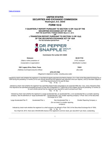 Thumbnail Keurig Dr Pepper 10-Q Quarterly Report FY2013 