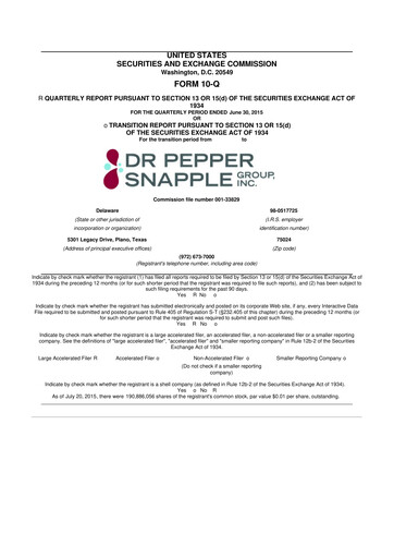 Thumbnail Keurig Dr Pepper 10-Q Quarterly Report FY2015 