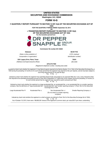 Thumbnail Keurig Dr Pepper 10-Q Quarterly Report FY2015 