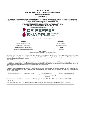 Thumbnail Keurig Dr Pepper 10-Q Quarterly Report FY2016 