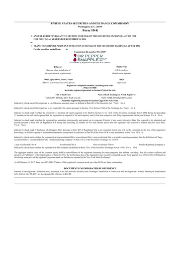 Thumbnail Keurig Dr Pepper 10-K Annual Report 2016