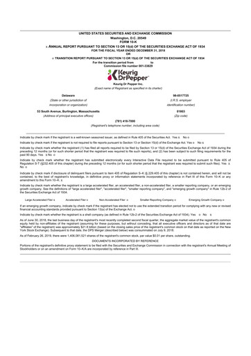 Thumbnail Keurig Dr Pepper 10-K Annual Report 2018