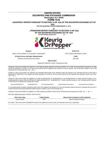 Thumbnail Keurig Dr Pepper 10-Q Quarterly Report FY2019 