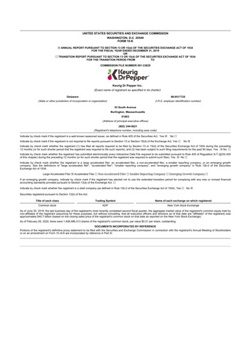 Thumbnail Keurig Dr Pepper 10-K Annual Report 2019