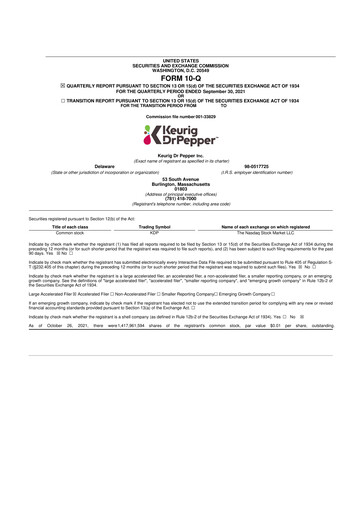 Thumbnail Keurig Dr Pepper 10-Q Quarterly Report FY2021 