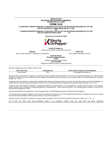 Thumbnail Keurig Dr Pepper 10-Q Quarterly Report FY2022 