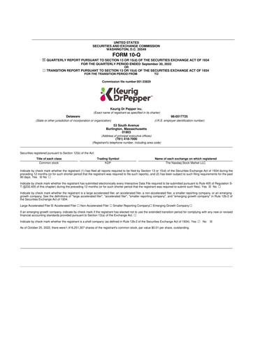 Thumbnail Keurig Dr Pepper 10-Q Quarterly Report FY2022 