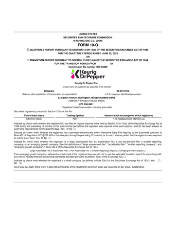 Thumbnail Keurig Dr Pepper 10-Q Quarterly Report FY2025 
