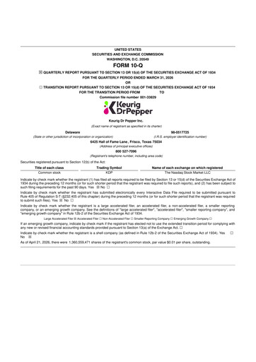 Thumbnail Keurig Dr Pepper 10-Q Quarterly Report FY 