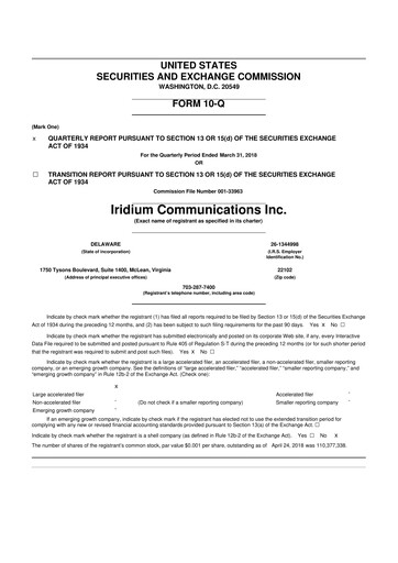 Thumbnail Iridium Communications 10-Q Quarterly Report FY 